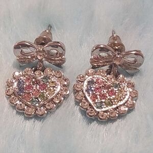 Earrings, fashion, heart, bows and rhinestones